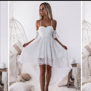 Stunning white lace hi low dress